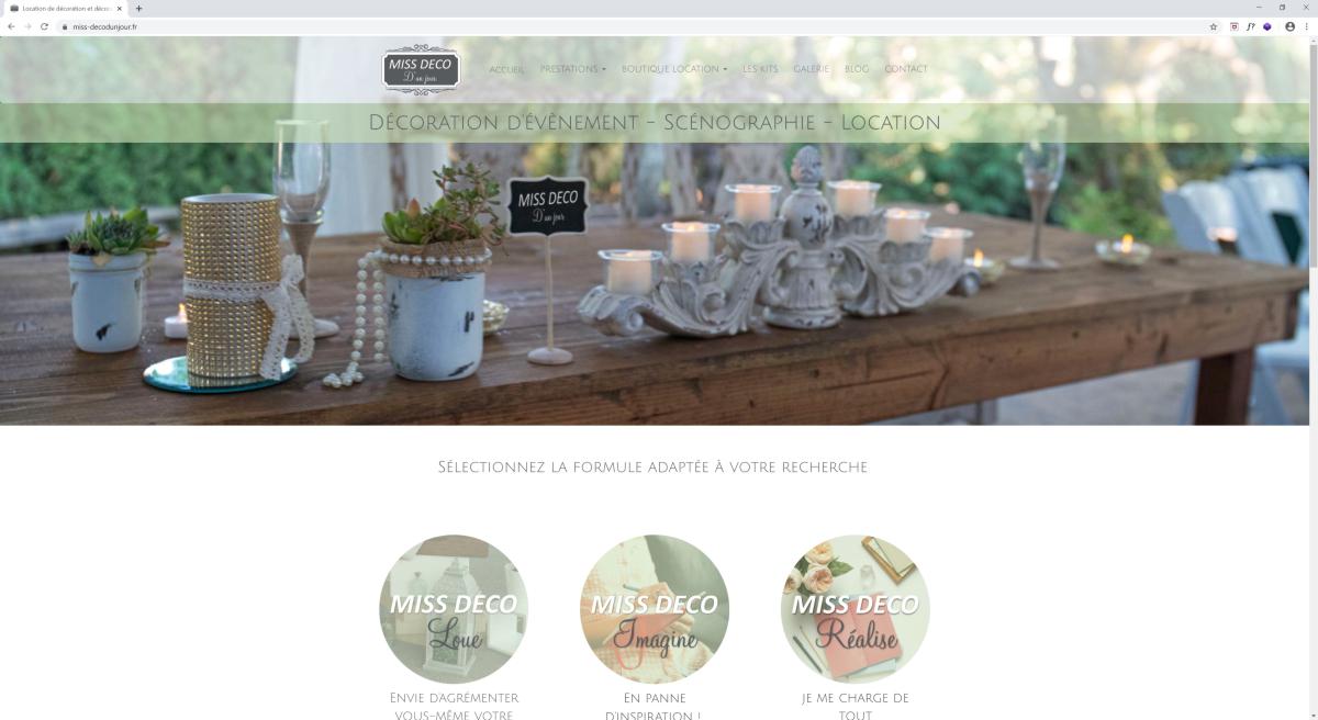 site web de l'entreprise de location de déco mariage et événementiel Miss Déco d'un jour à Oudon près de Nantes